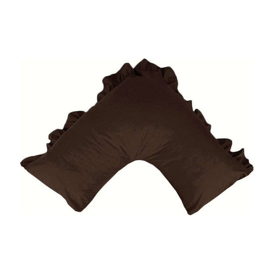 280TC Luxury Percale Ruffled V Pillowcase Chocolate - Magdasmall