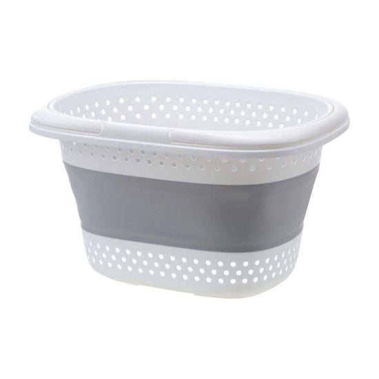 28L Foldable Laundry Washing Basket with Handle Collapsible - Grey/White - Magdasmall