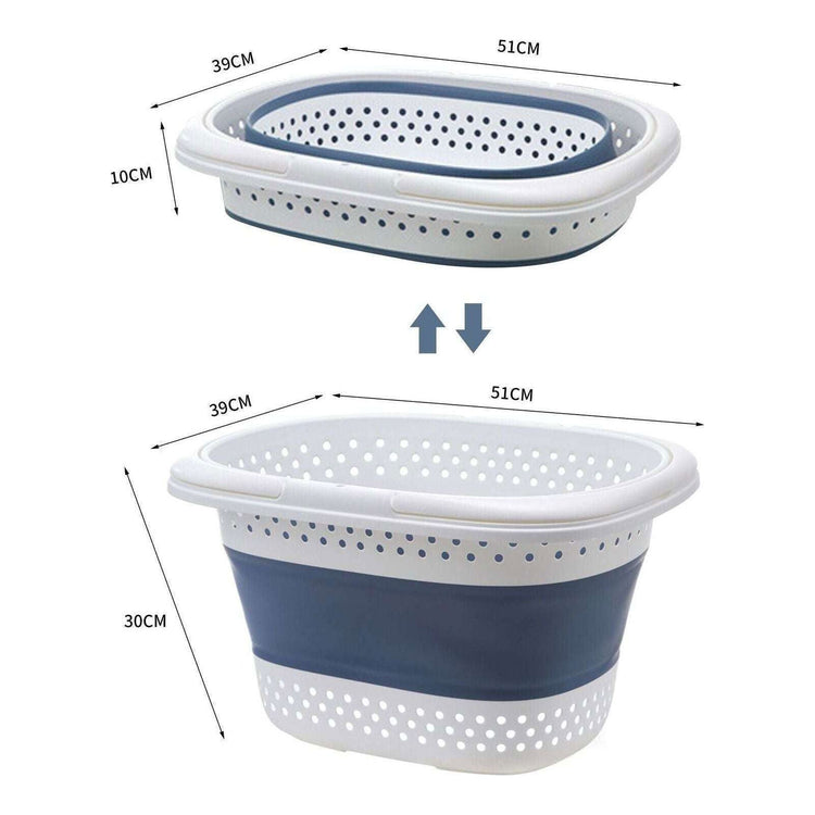 28L Foldable Laundry Washing Basket with Handle Collapsible - Grey/White - Magdasmall