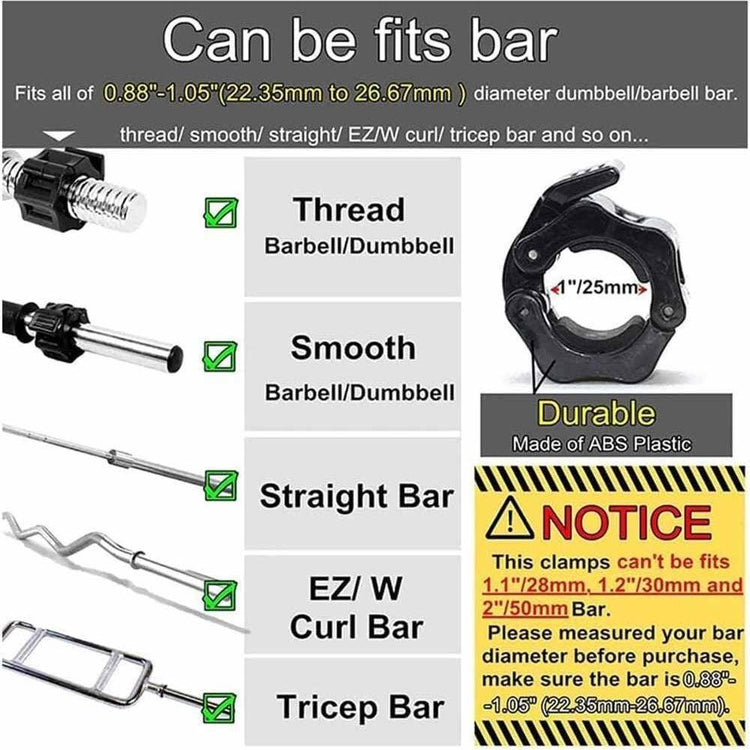 2Pcs 1in / 25mm Dumbbell Clamps Barbell Clamps Collars Clips Bar Plates Collar Clips Black - Magdasmall