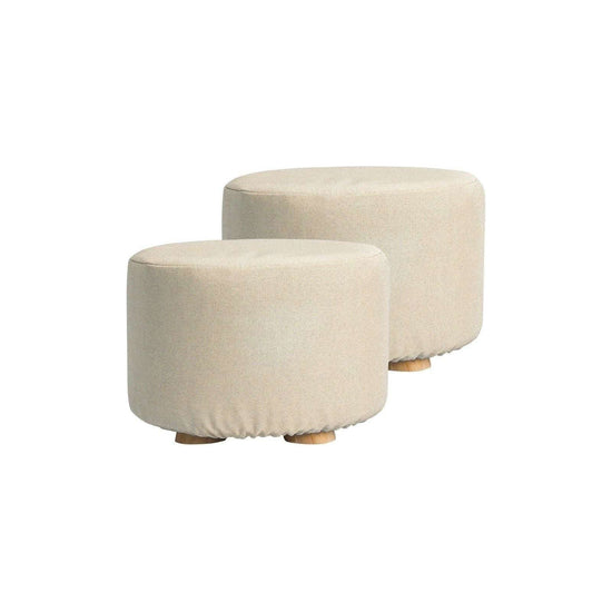 2X Fabric Ottoman Round Wooden Leg Foot Stool - BEIGE - Magdasmall