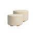2X Fabric Ottoman Round Wooden Leg Foot Stool - BEIGE - Magdasmall