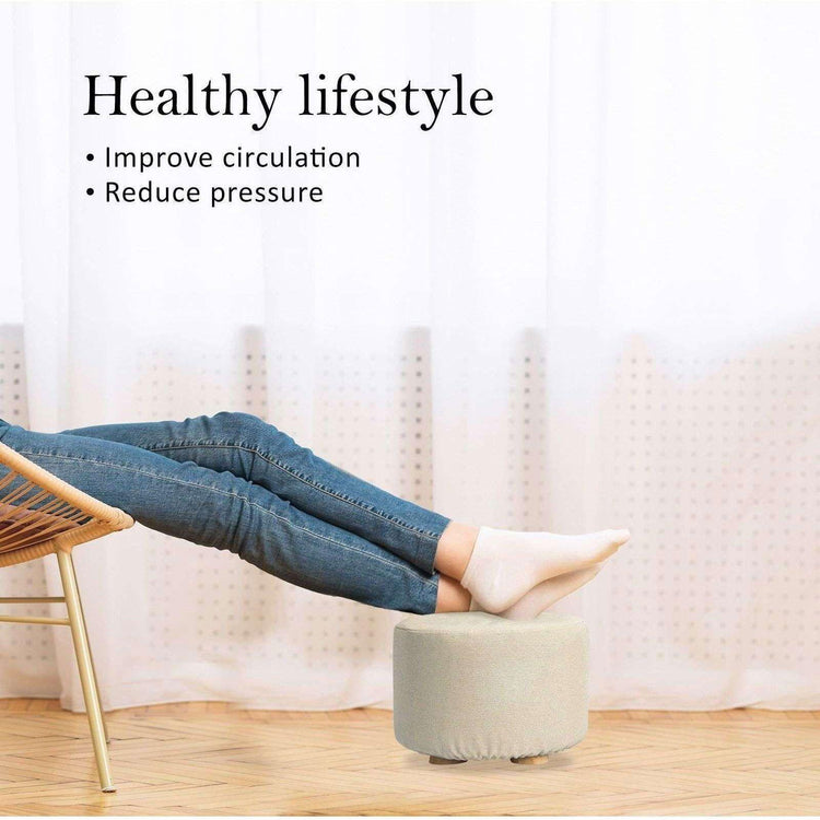 2X Fabric Ottoman Round Wooden Leg Foot Stool - BEIGE - Magdasmall