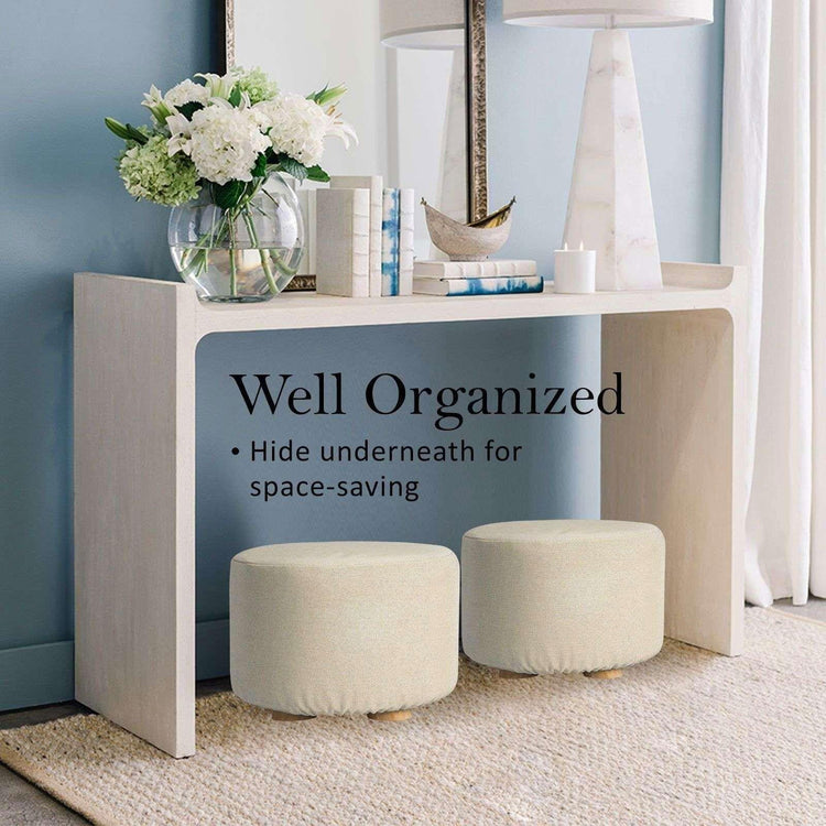 2X Fabric Ottoman Round Wooden Leg Foot Stool - BEIGE - Magdasmall