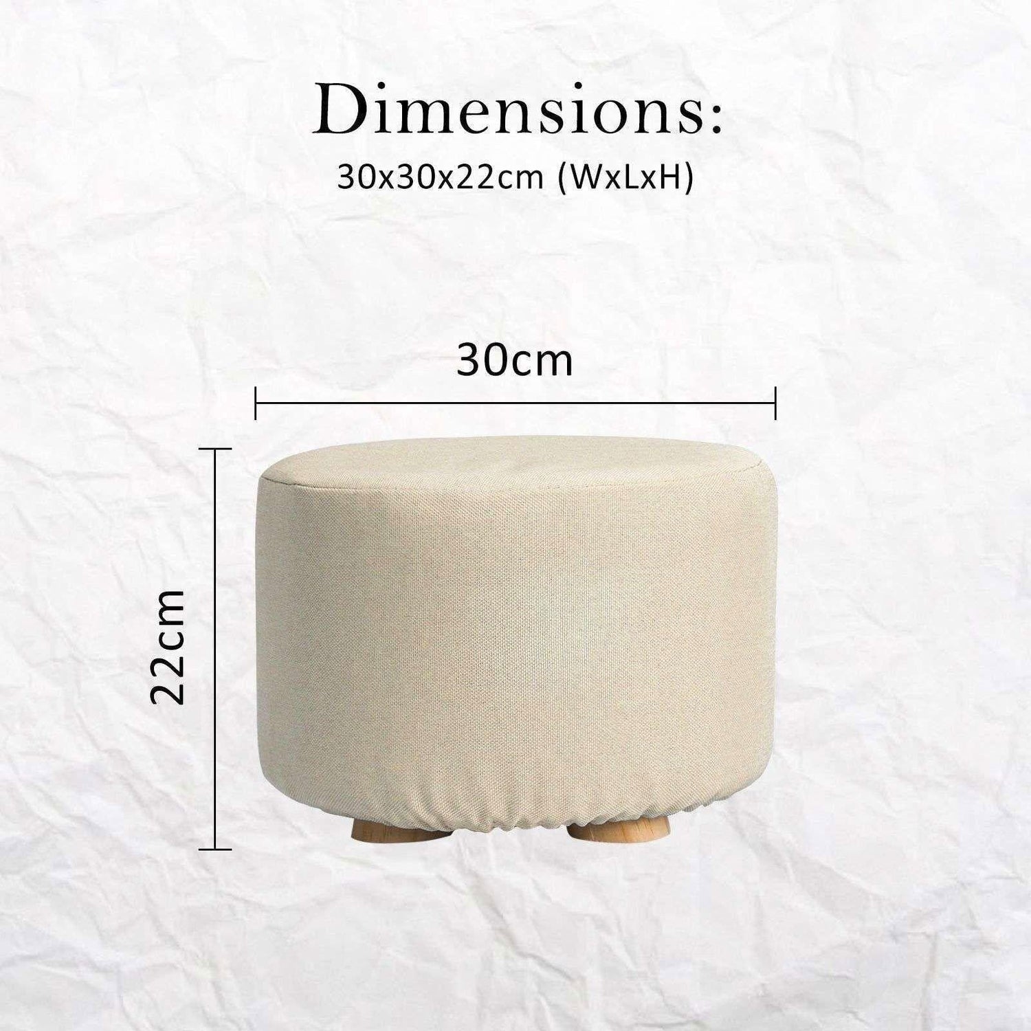 2X Fabric Ottoman Round Wooden Leg Foot Stool - BEIGE - Magdasmall