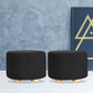 2X Fabric Ottoman Round Wooden Leg Foot Stool - BLACK - Magdasmall