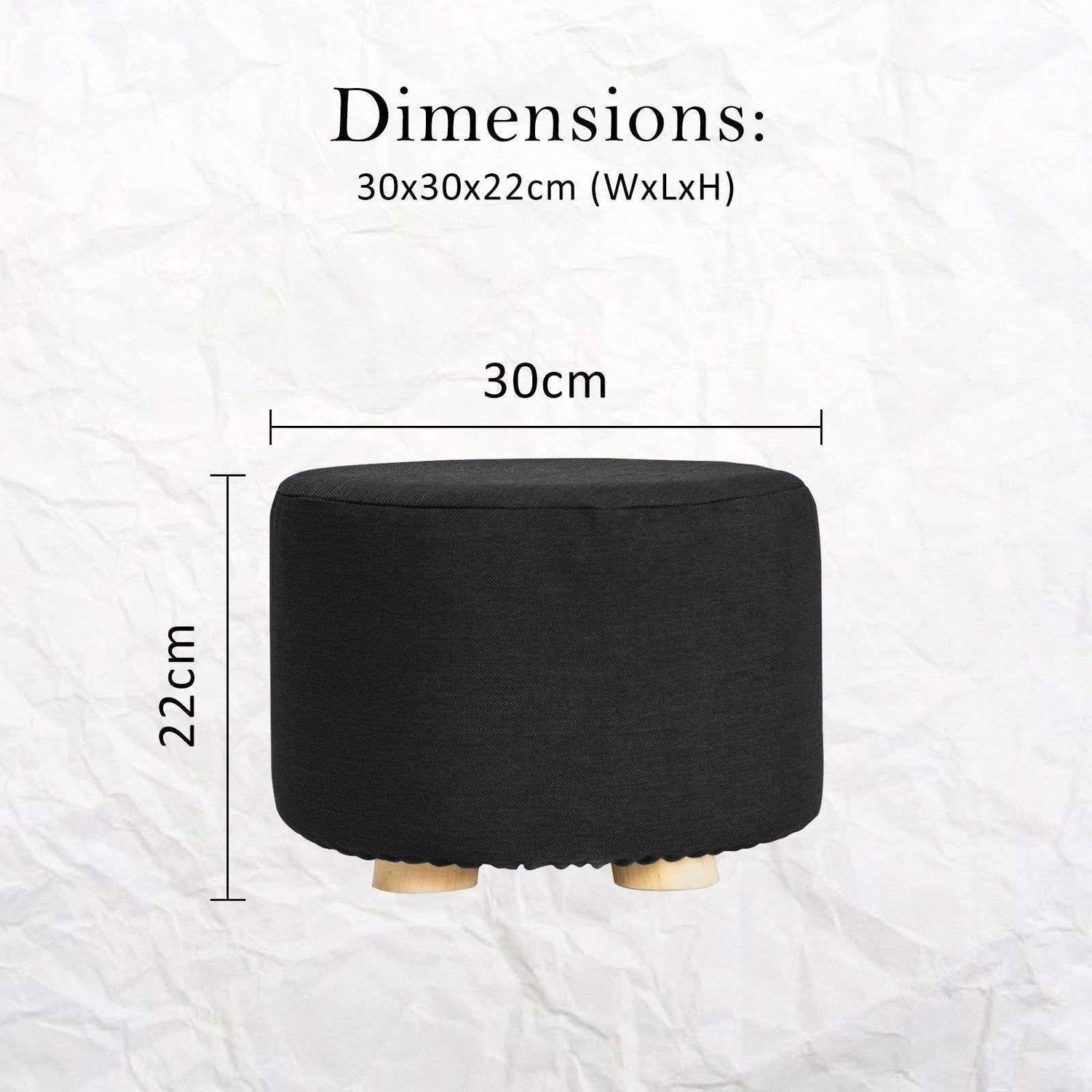 2X Fabric Ottoman Round Wooden Leg Foot Stool - BLACK - Magdasmall