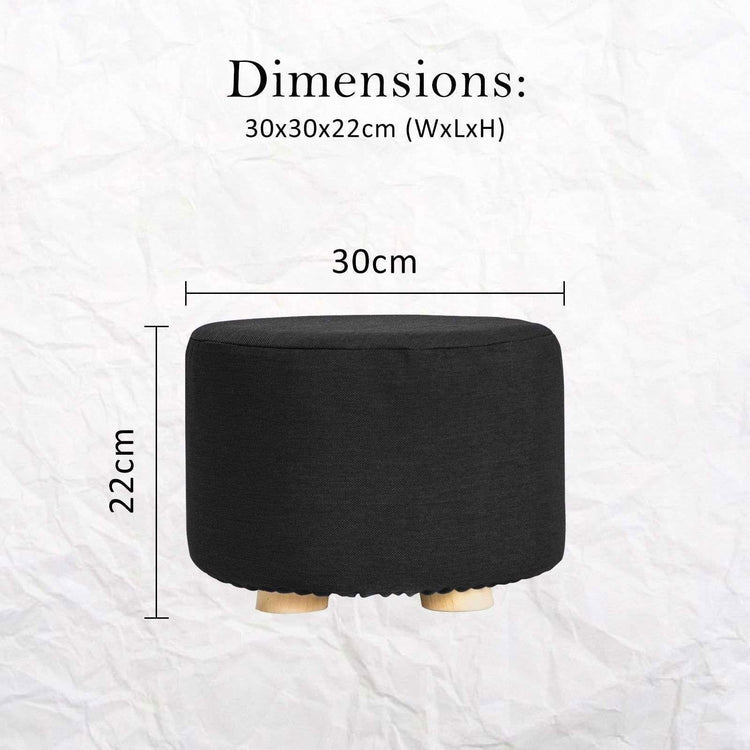 2X Fabric Ottoman Round Wooden Leg Foot Stool - BLACK - Magdasmall