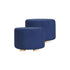 2X Fabric Ottoman Round Wooden Leg Foot Stool - DARK BLUE - Magdasmall