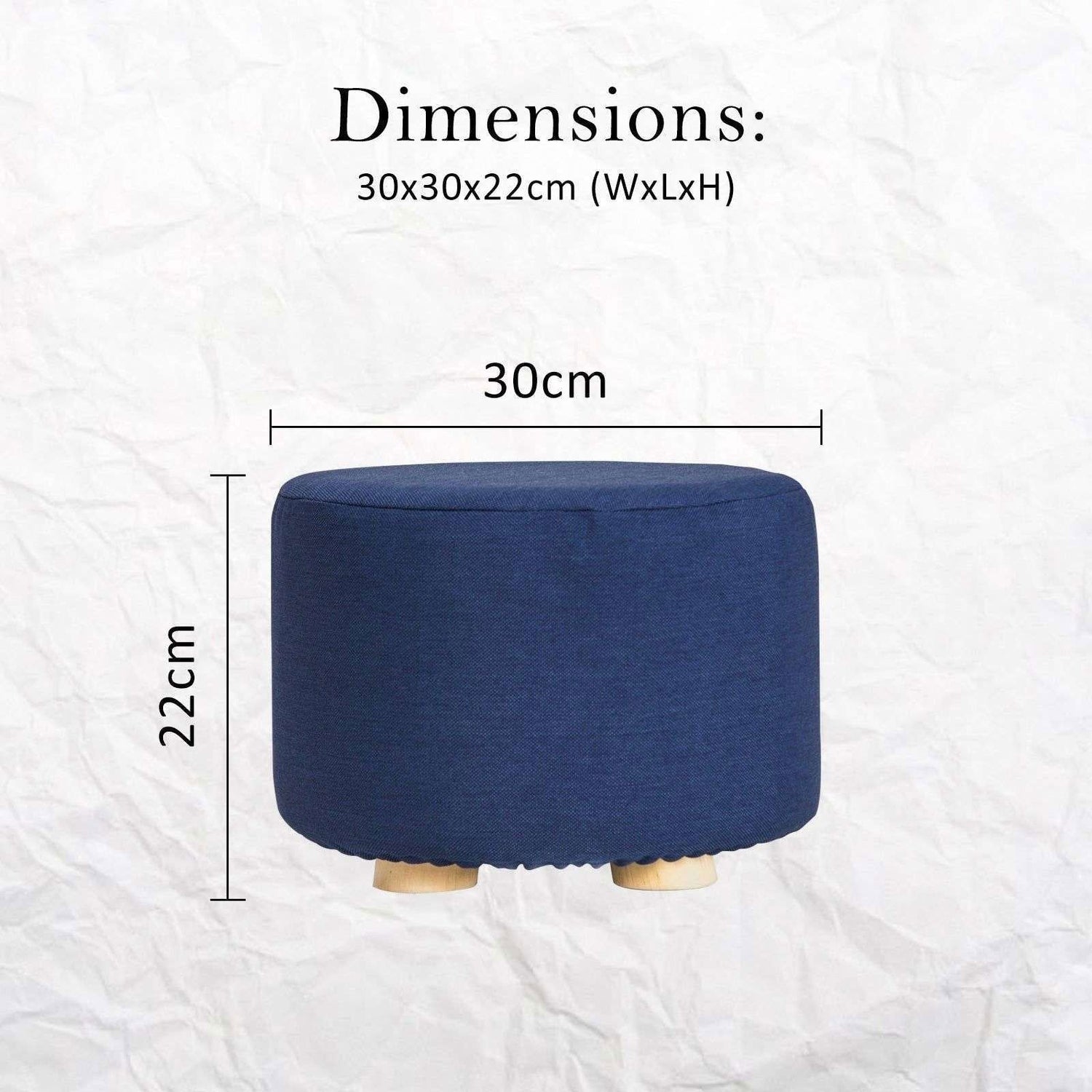 2X Fabric Ottoman Round Wooden Leg Foot Stool - DARK BLUE - Magdasmall