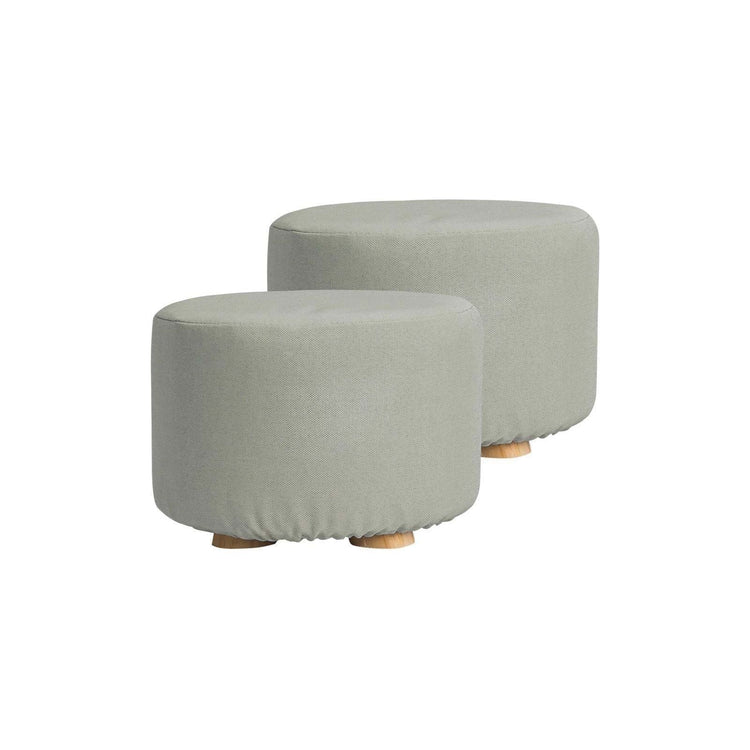 2X Fabric Ottoman Round Wooden Leg Foot Stool - GREY - Magdasmall