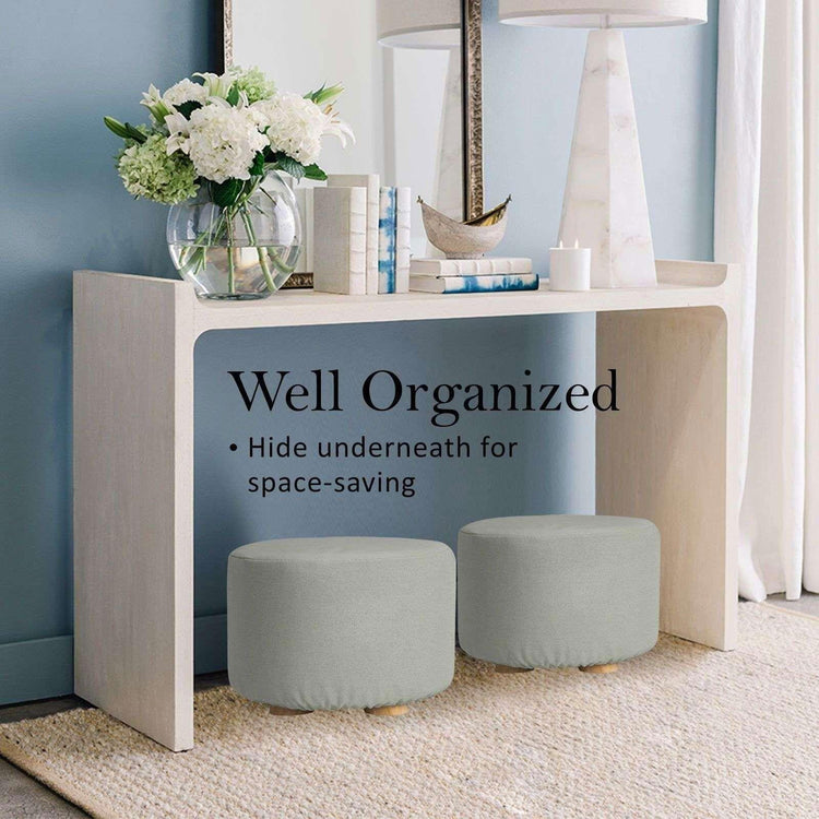 2X Fabric Ottoman Round Wooden Leg Foot Stool - GREY - Magdasmall