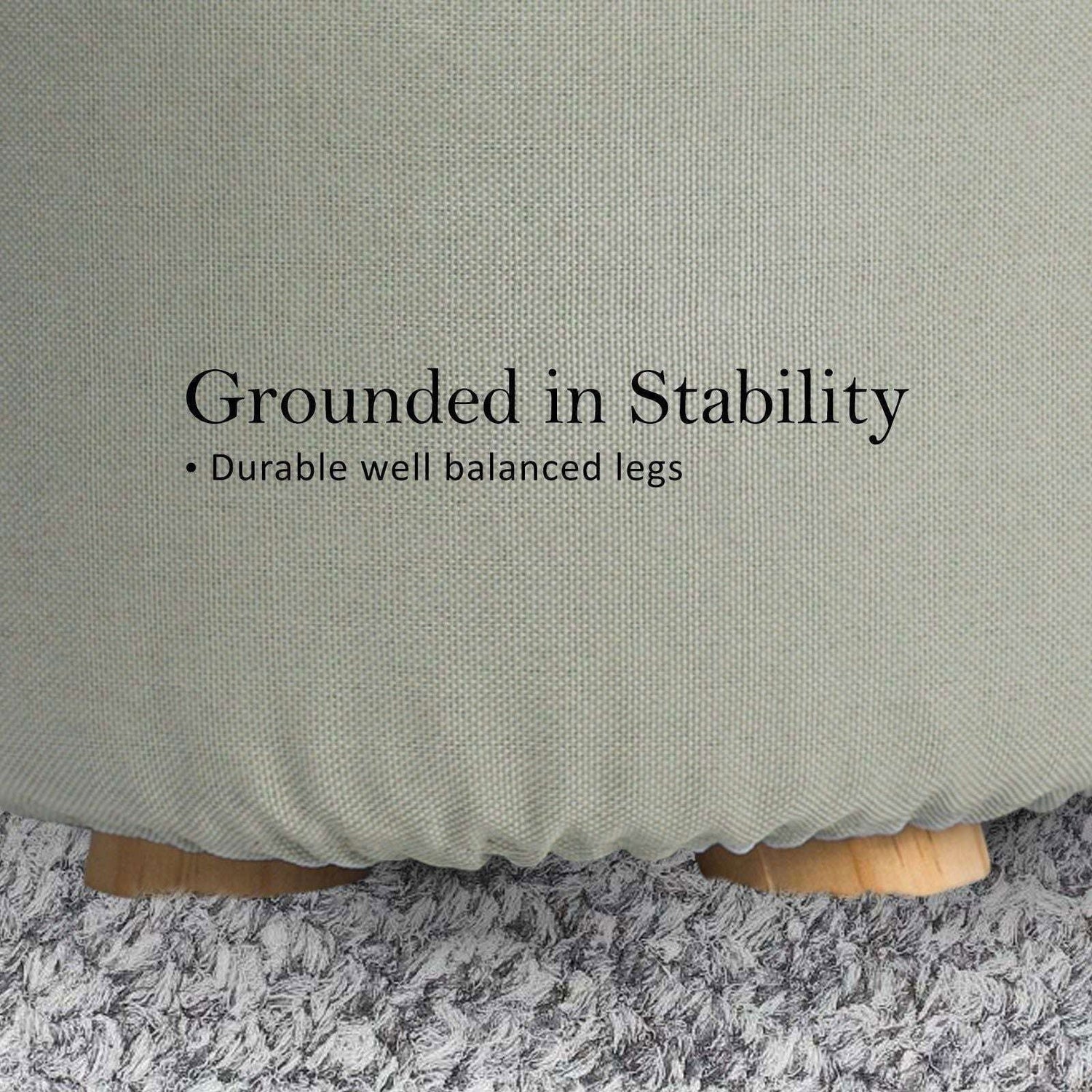 2X Fabric Ottoman Round Wooden Leg Foot Stool - GREY - Magdasmall