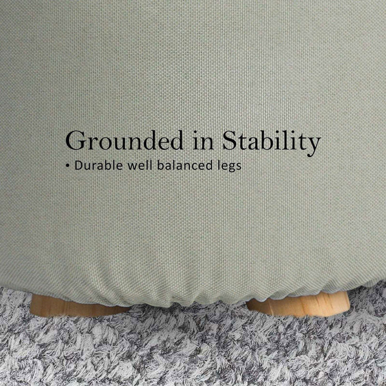 2X Fabric Ottoman Round Wooden Leg Foot Stool - GREY - Magdasmall