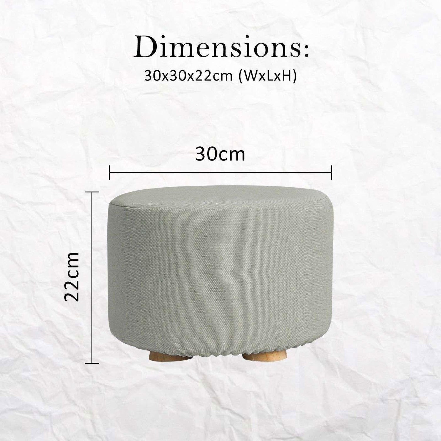 2X Fabric Ottoman Round Wooden Leg Foot Stool - GREY - Magdasmall