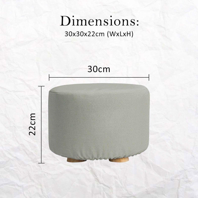 2X Fabric Ottoman Round Wooden Leg Foot Stool - GREY - Magdasmall