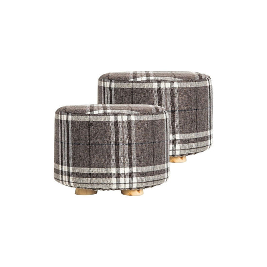 2X Fabric Ottoman Round Wooden Leg Foot Stool - LATTICE - Magdasmall