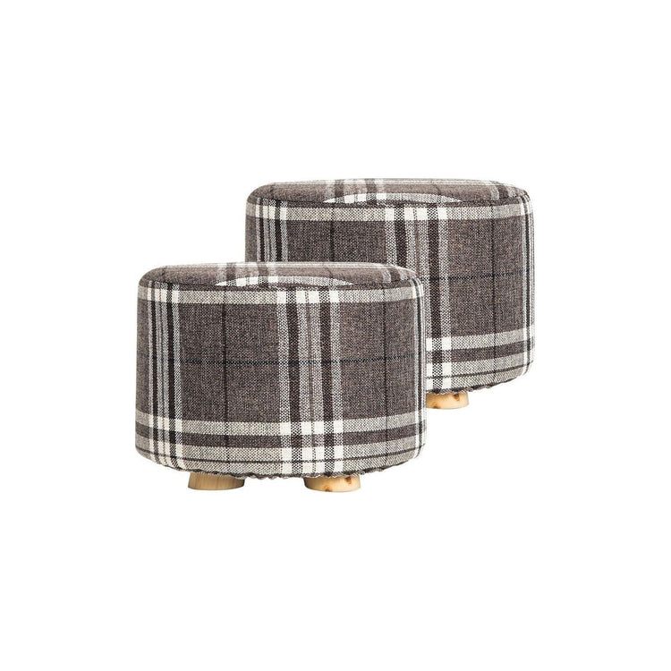 2X Fabric Ottoman Round Wooden Leg Foot Stool - LATTICE - Magdasmall