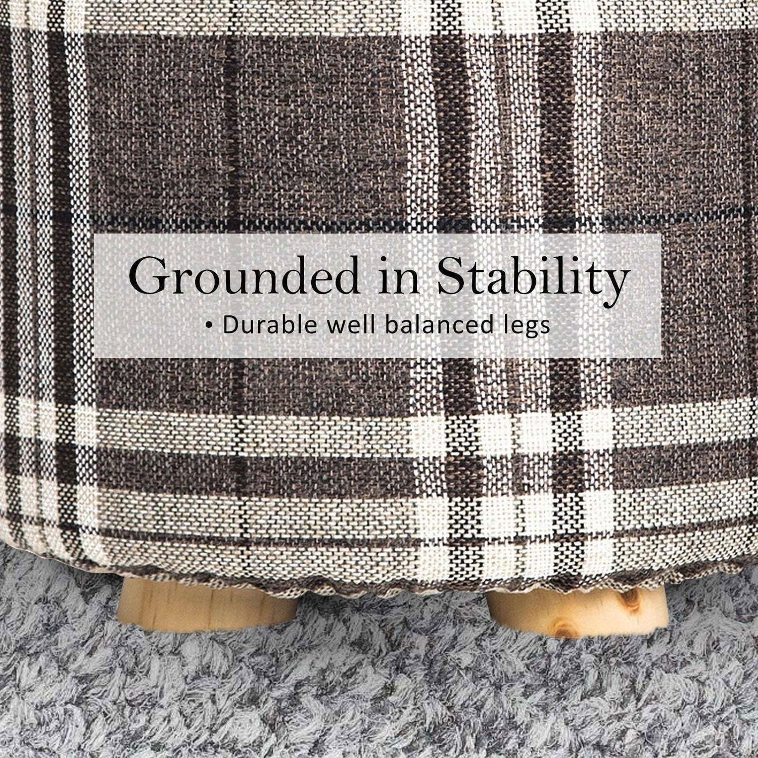 2X Fabric Ottoman Round Wooden Leg Foot Stool - LATTICE - Magdasmall