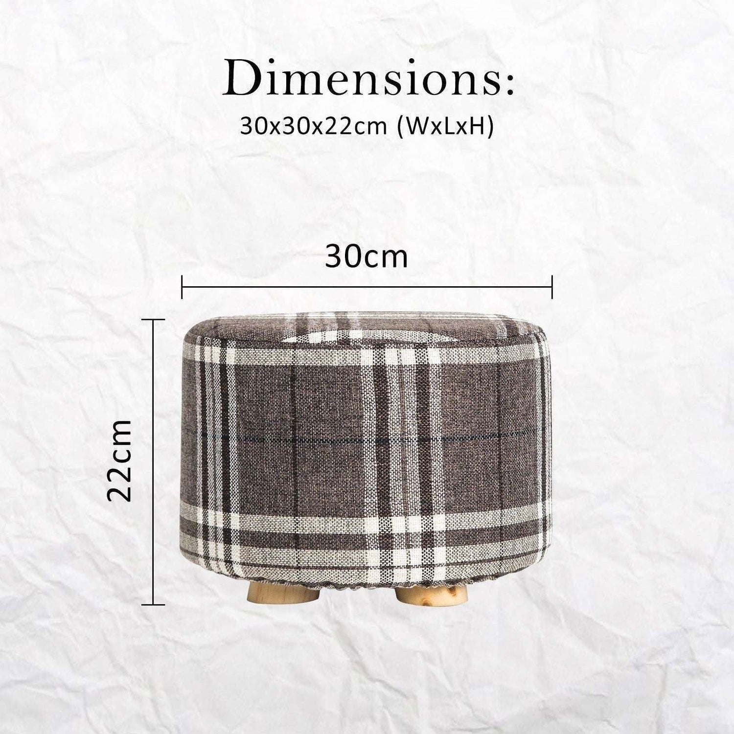 2X Fabric Ottoman Round Wooden Leg Foot Stool - LATTICE - Magdasmall