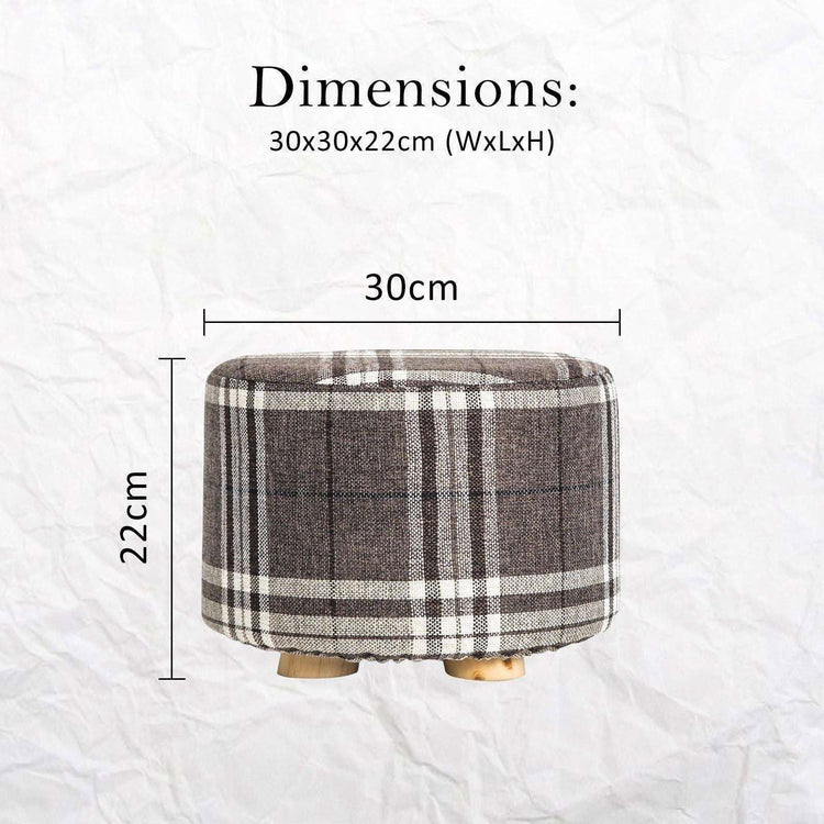 2X Fabric Ottoman Round Wooden Leg Foot Stool - LATTICE - Magdasmall
