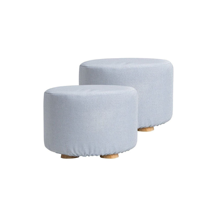 2X Fabric Ottoman Round Wooden Leg Foot Stool - LIGHT BLUE - Magdasmall
