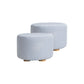 2X Fabric Ottoman Round Wooden Leg Foot Stool - LIGHT BLUE - Magdasmall