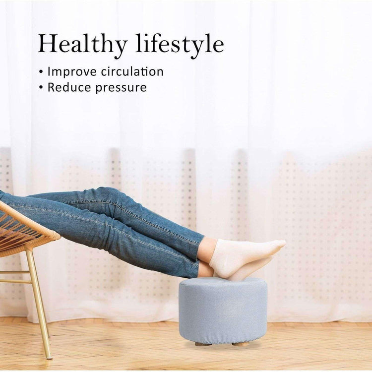 2X Fabric Ottoman Round Wooden Leg Foot Stool - LIGHT BLUE - Magdasmall