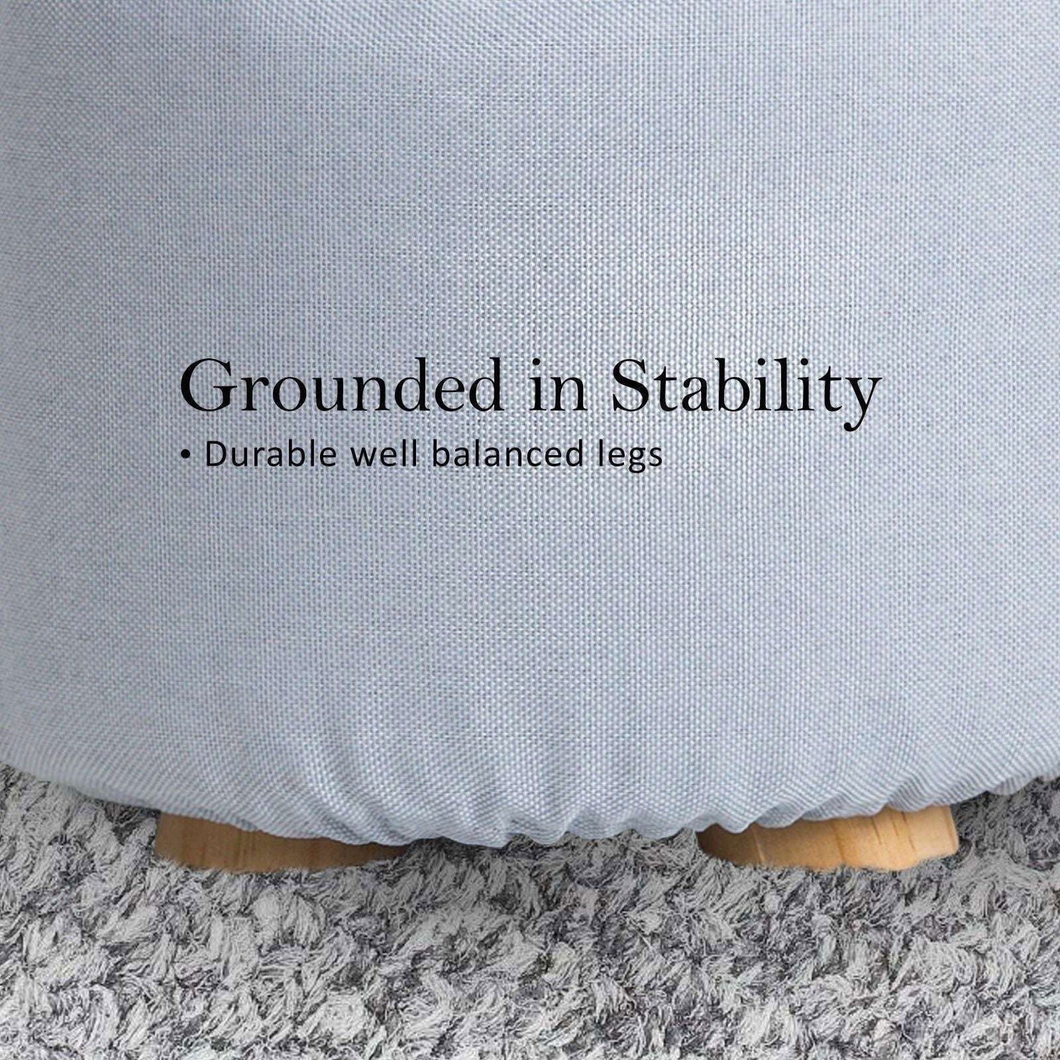 2X Fabric Ottoman Round Wooden Leg Foot Stool - LIGHT BLUE - Magdasmall
