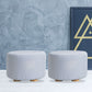 2X Fabric Ottoman Round Wooden Leg Foot Stool - LIGHT BLUE - Magdasmall