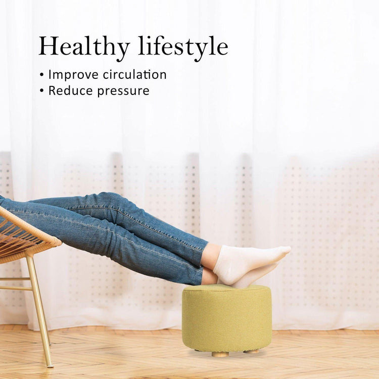 2X Fabric Ottoman Round Wooden Leg Foot Stool - Mustard Yellow - Magdasmall