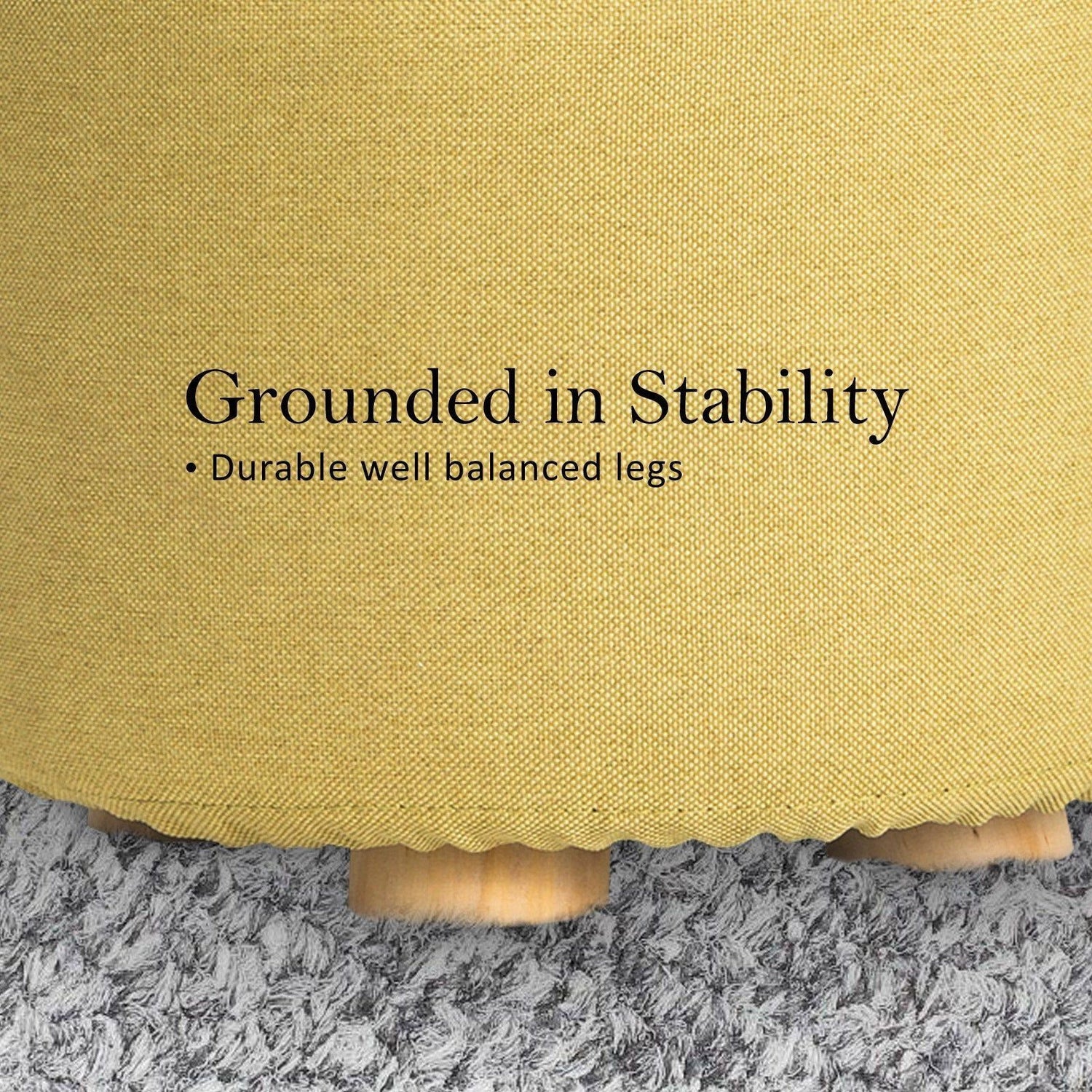 2X Fabric Ottoman Round Wooden Leg Foot Stool - Mustard Yellow - Magdasmall