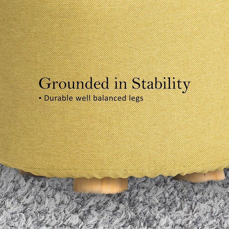 2X Fabric Ottoman Round Wooden Leg Foot Stool - Mustard Yellow - Magdasmall