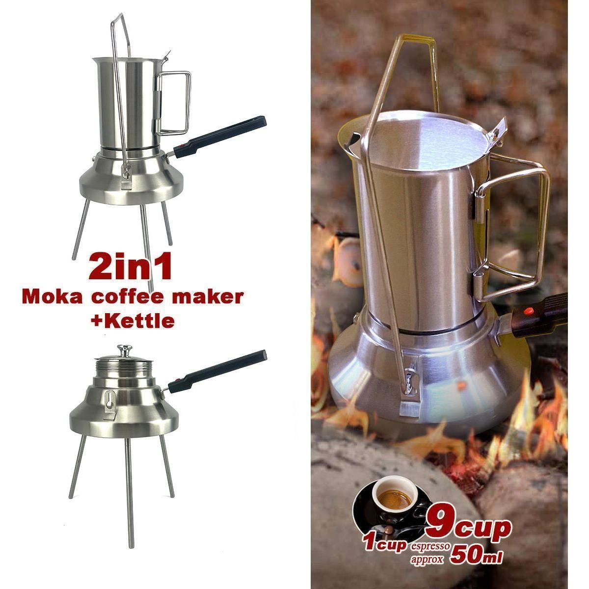 2 In 1 Camping Stainless Steel 9Cup Pot Moka Coffee Maker Italian Espresso Kettle 2024 NEW MODLE - Magdasmall