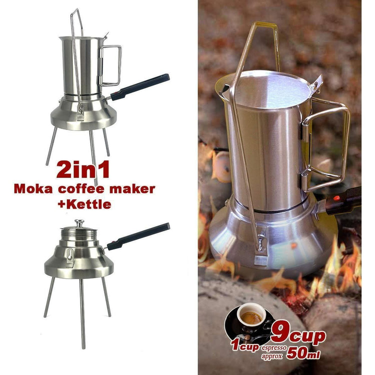 2 In 1 Camping Stainless Steel 9Cup Pot Moka Coffee Maker Italian Espresso Kettle 2024 NEW MODLE - Magdasmall