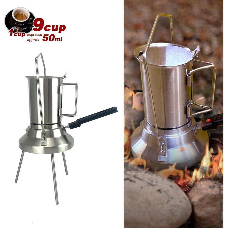 2 In 1 Camping Stainless Steel 9Cup Pot Moka Coffee Maker Italian Espresso Kettle 2024 NEW MODLE - Magdasmall