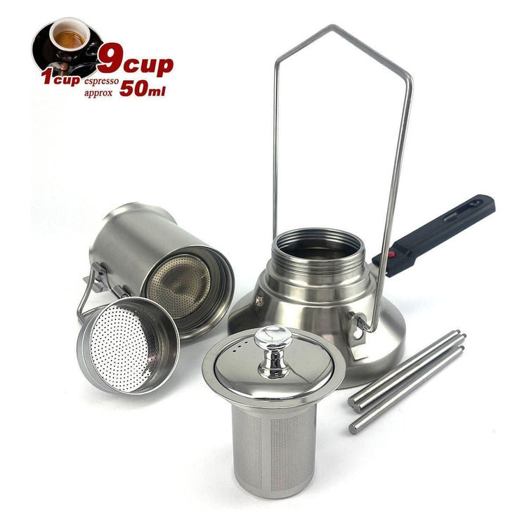 2 In 1 Camping Stainless Steel 9Cup Pot Moka Coffee Maker Italian Espresso Kettle 2024 NEW MODLE - Magdasmall
