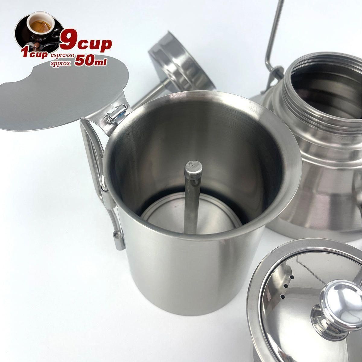 2 In 1 Camping Stainless Steel 9Cup Pot Moka Coffee Maker Italian Espresso Kettle 2024 NEW MODLE - Magdasmall