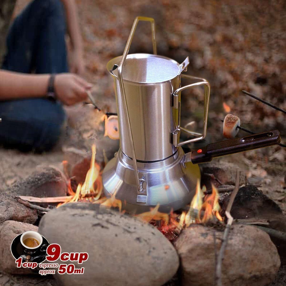 2 In 1 Camping Stainless Steel 9Cup Pot Moka Coffee Maker Italian Espresso Kettle 2024 NEW MODLE - Magdasmall