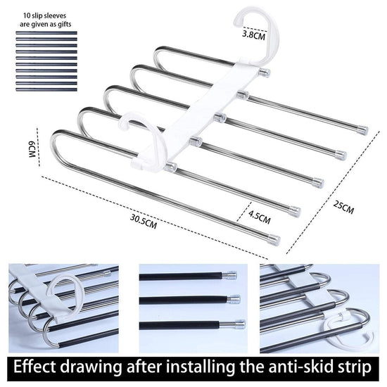 2 Pack Adjustable Multi-Layer 5 in 1 Pants Hanger for Wardrobe and Home Storage (White) - Magdasmall