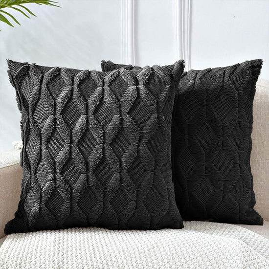 2 Pack Decorative Boho Throw Pillow Covers 45 x 45 cm (Black) - Magdasmall