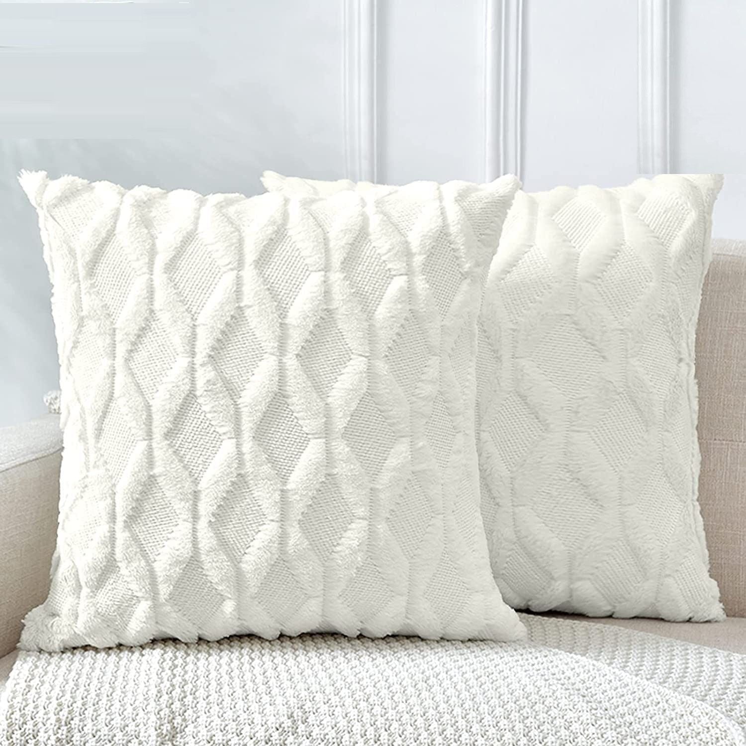 2 Pack Decorative Boho Throw Pillow Covers 45 x 45 cm (White) - Magdasmall