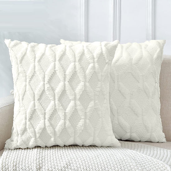 2 Pack Decorative Boho Throw Pillow Covers 45 x 45 cm (White) - Magdasmall