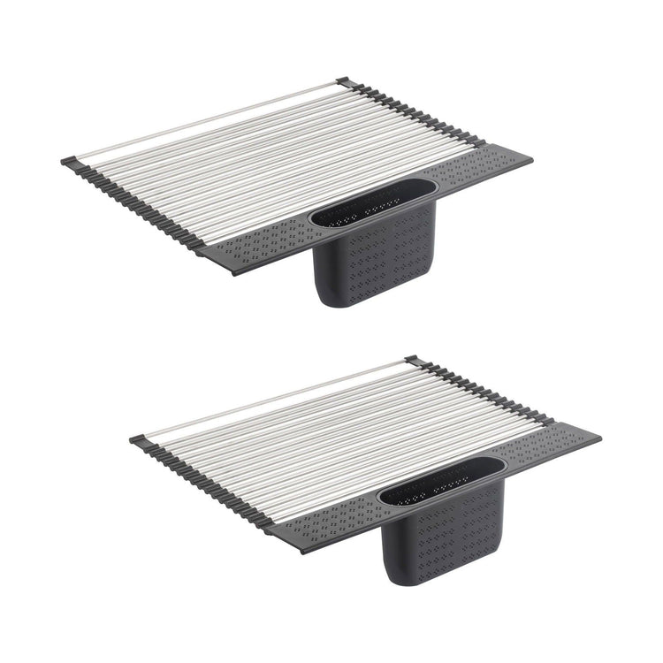 2 Pack Large Stainless Steel Roll Up Dish Drying Rack with Utensil Holder for Home Kitchen - Magdasmall