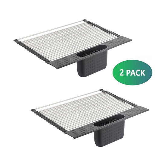 2 Pack Large Stainless Steel Roll Up Dish Drying Rack with Utensil Holder for Home Kitchen - Magdasmall