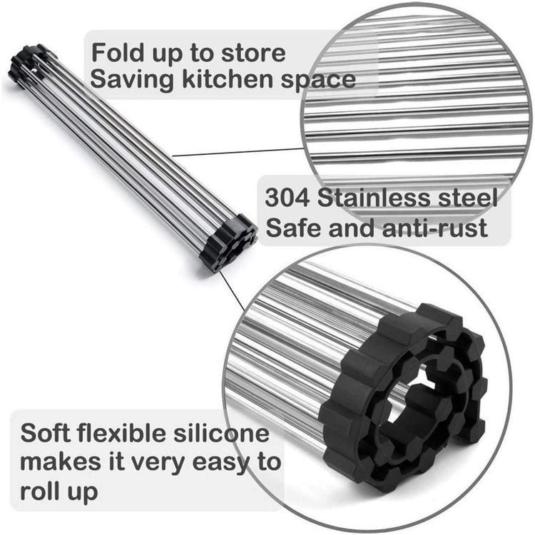 2 Pack Large Stainless Steel Roll Up Dish Drying Rack with Utensil Holder for Home Kitchen - Magdasmall