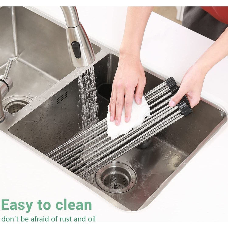 2 Pack Large Stainless Steel Roll Up Dish Drying Rack with Utensil Holder for Home Kitchen - Magdasmall