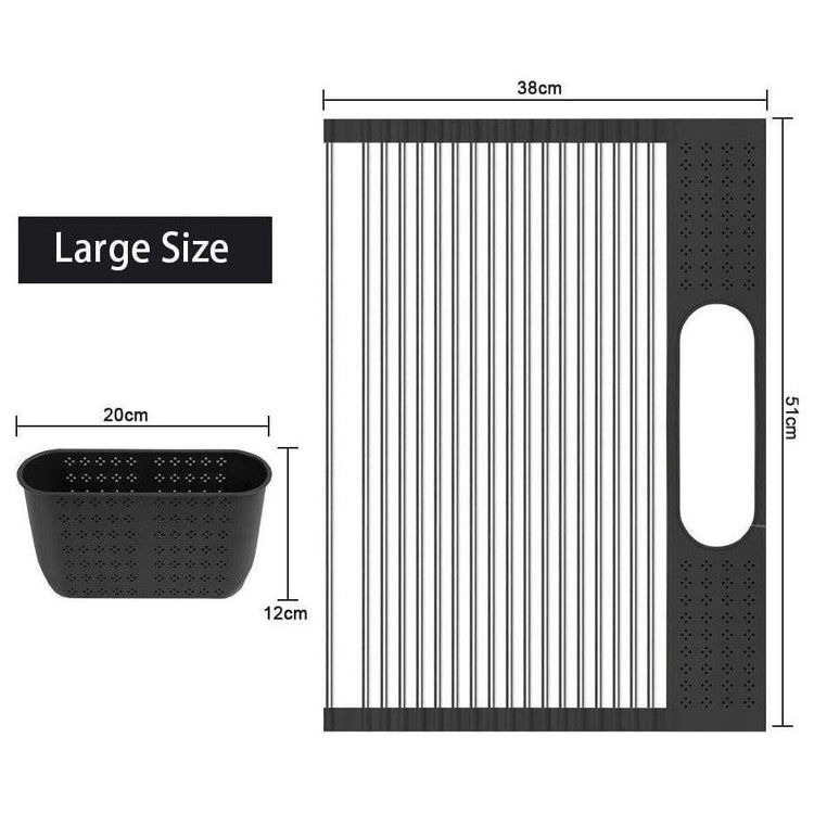 2 Pack Large Stainless Steel Roll Up Dish Drying Rack with Utensil Holder for Home Kitchen - Magdasmall