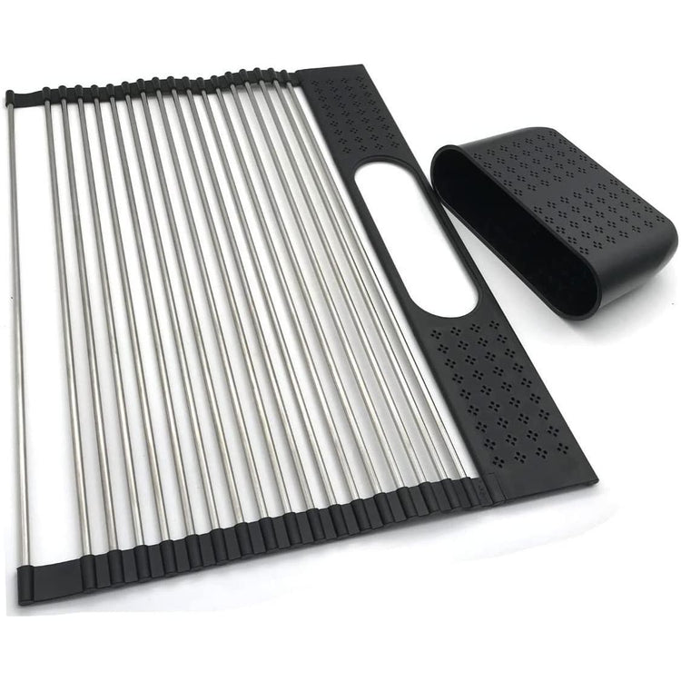 2 Pack Large Stainless Steel Roll Up Dish Drying Rack with Utensil Holder for Home Kitchen - Magdasmall