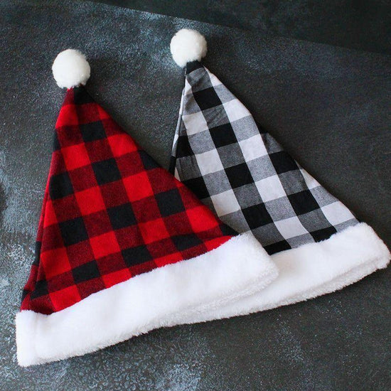 2 Pack Plaid Santa Hats for Adults, Buffalo Check Christmas Hats with White Fur Trim - Magdasmall